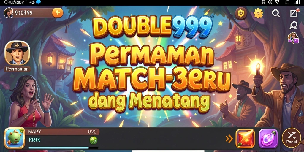 Tangkapan layar dari gameplay DOUBLE999 dengan berbagai kombinasi Match-3.