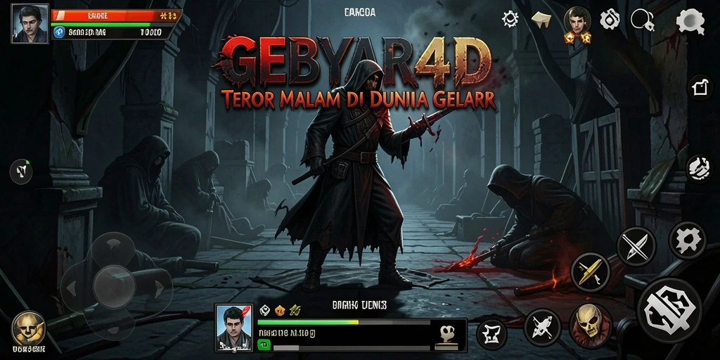 Tangkapan layar GEBYAR4D menampilkan suasana menakutkan saat menjelajahi desa terbengkalai.