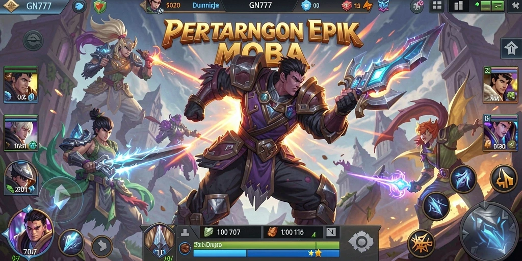 Screenshot gameplay GN777 menampilkan aksi pertarungan tim yang mendebarkan.