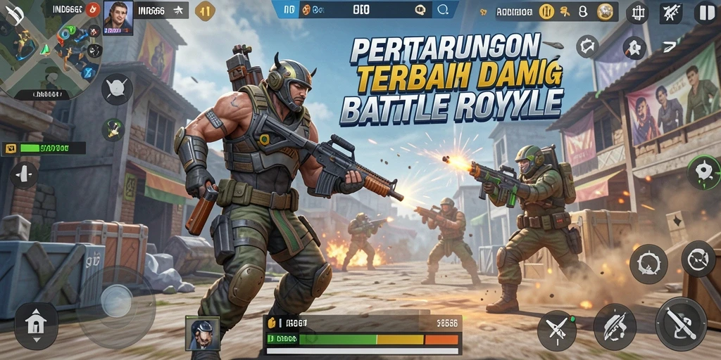 Tangkapan layar gameplay IND666 menampilkan pertarungan seru Battle Royale.