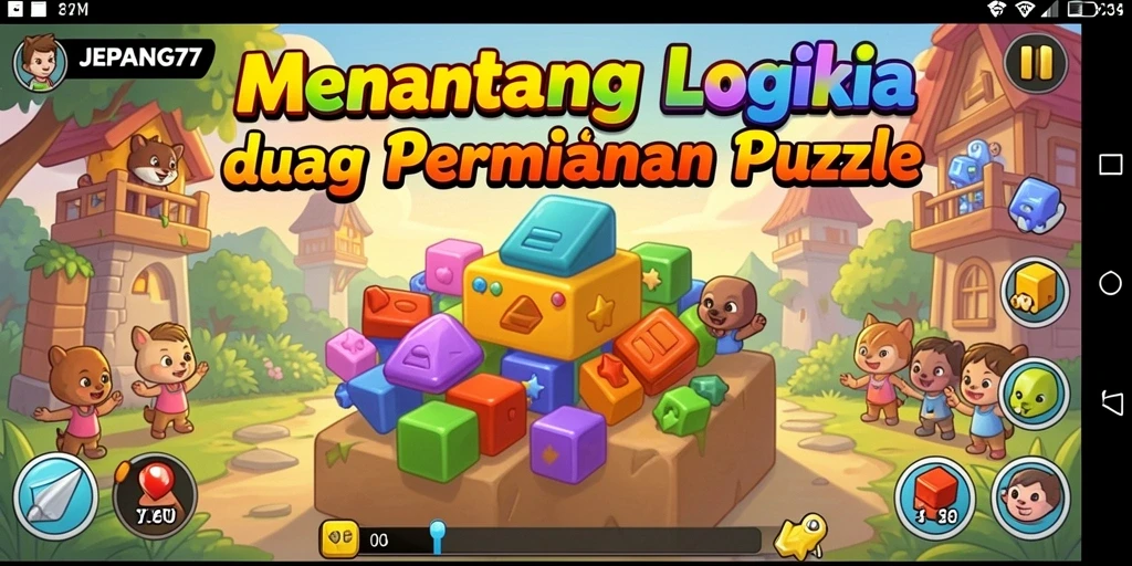 Tampilan gameplay menantang di JEPANG77, puzzle yang menarik.