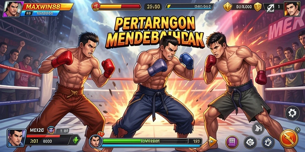 Tampilan pertarungan intens dalam MAXWIN88 dengan berbagai karakter.